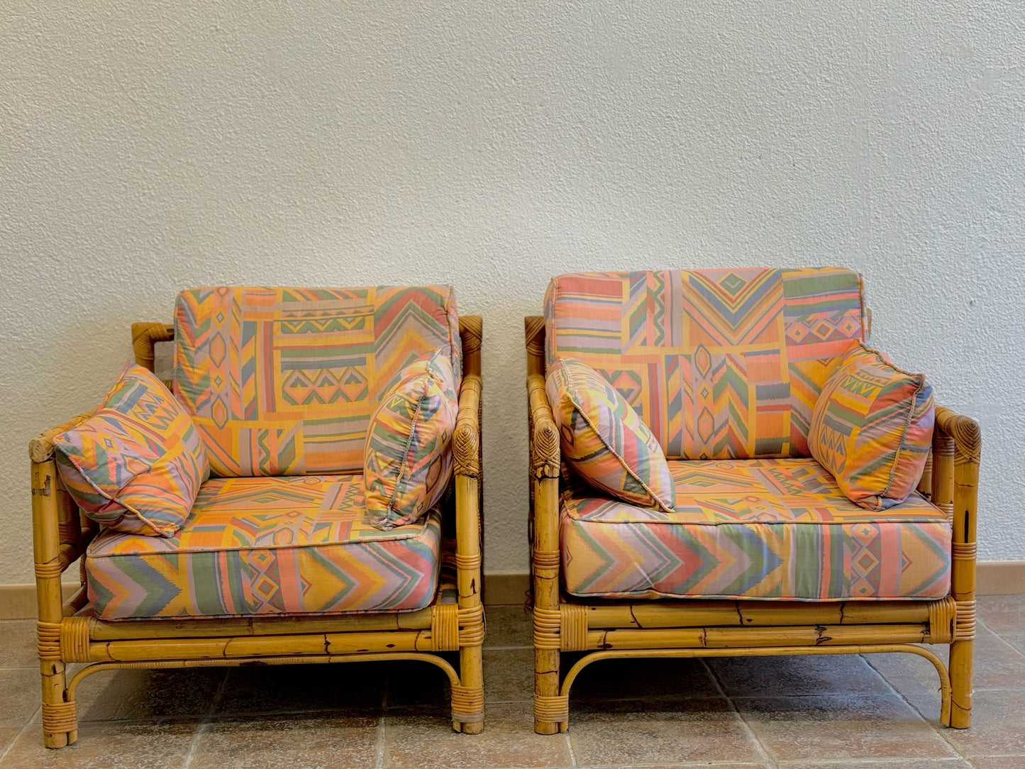 Conjunto de sofa y sillones bambu años 1960