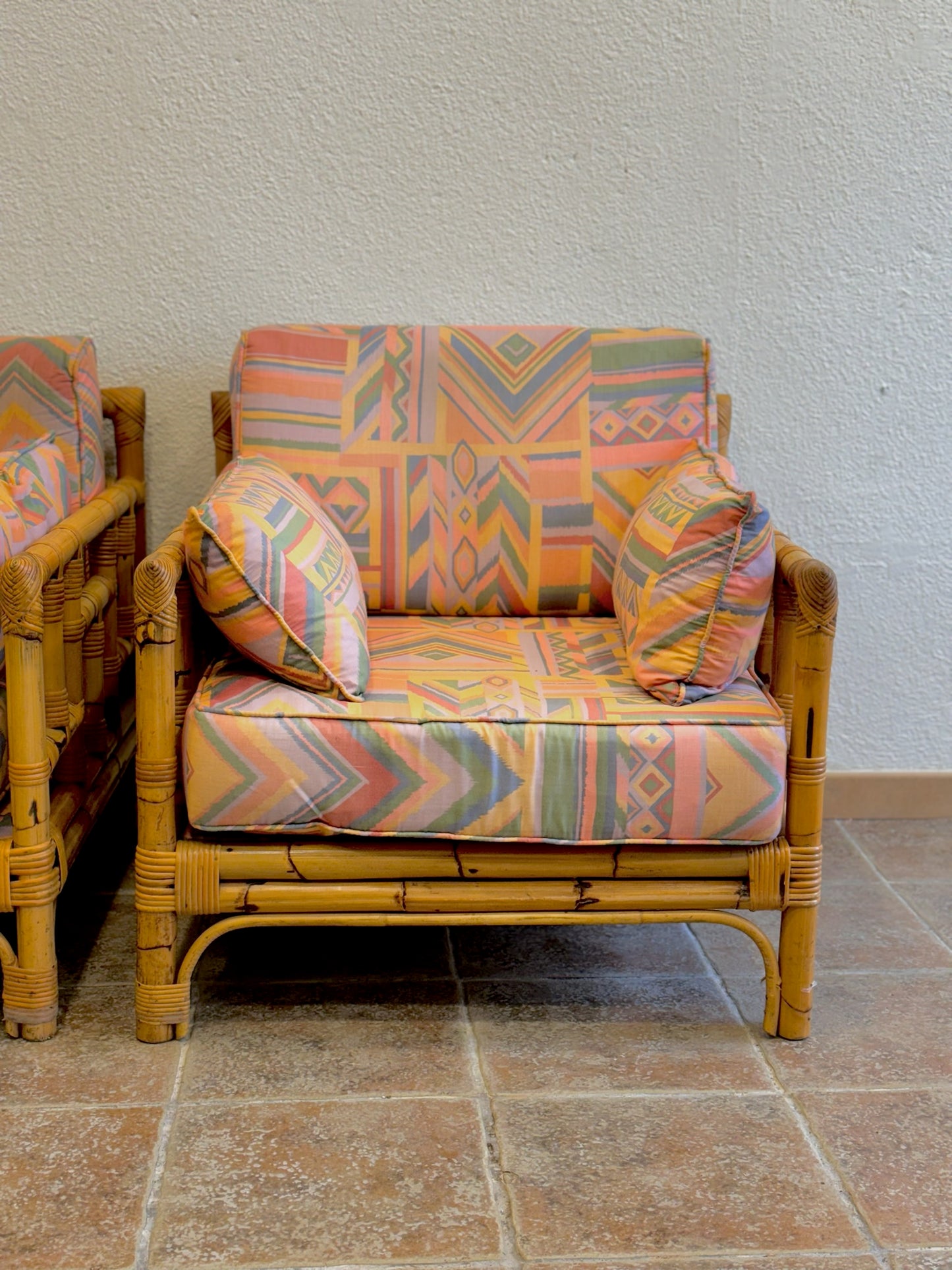 Conjunto de sofa y sillones bambu años 1960