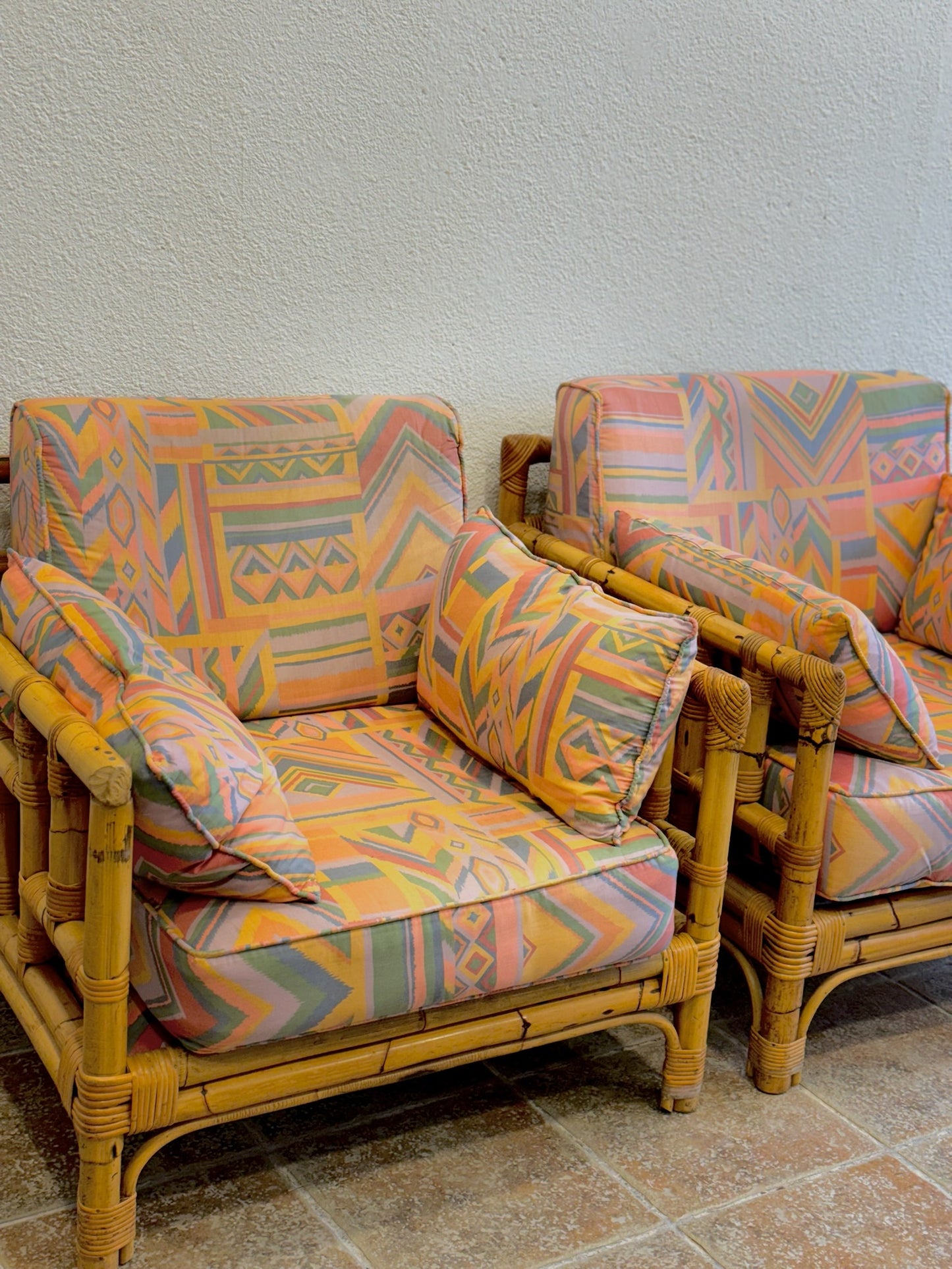 Conjunto de sofa y sillones bambu años 1960